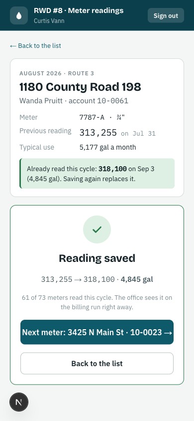 Reading saved, next unread meter offered with one tap